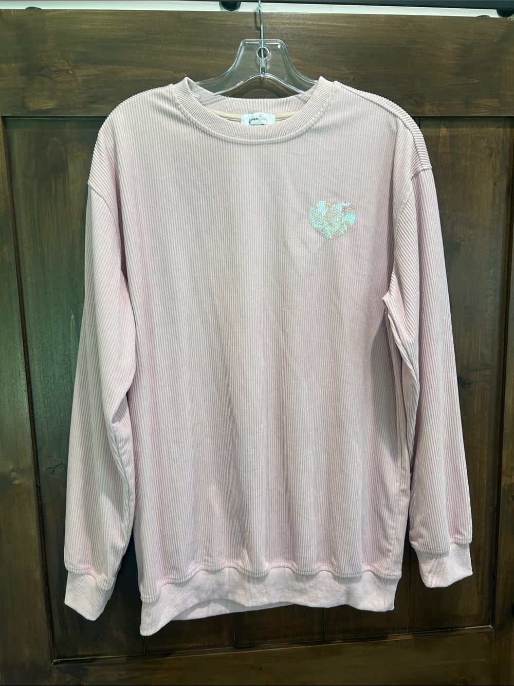 A34 Forever 3AM -- oversized Light Pink Ribbed Heart Sweatshirt - size Small